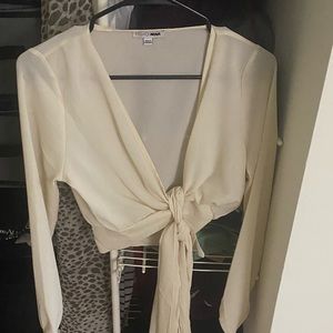 Ivory/white tied crop top